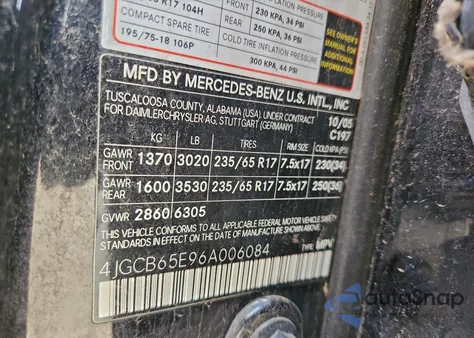 2006 Mercedes-Benz R 350 z USA, uszkodzony, nr VIN 4JGCB65E96A006084